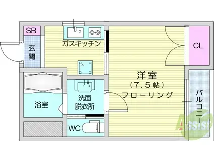 ビアン長町(1K/1階)の間取り写真