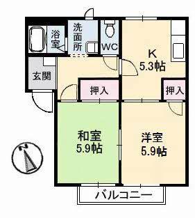 フレグランス倉敷(2K/2階)の間取り写真