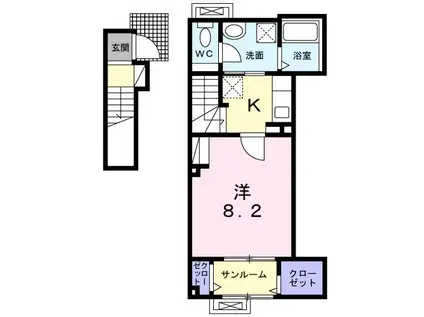 イリーデ南浦和(1K/2階)の間取り写真