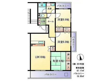 マンションアザレアC棟(3LDK/2階)の間取り写真