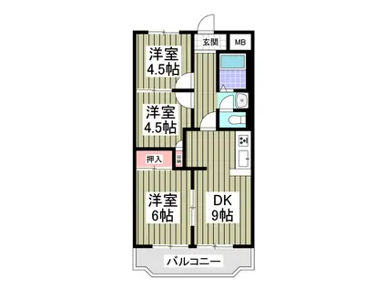 サンライズマンション 上尾(3DK/3階)の間取り写真