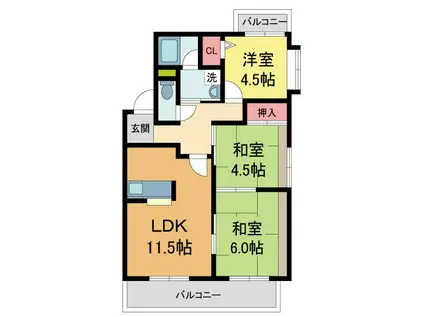 ロイヤル甲東園(3LDK/3階)の間取り写真