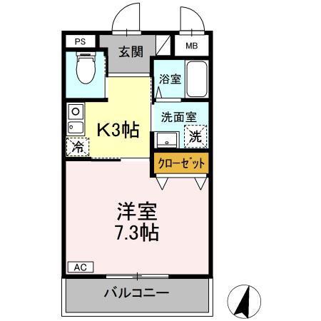 グラシア三川(1K/1階)の間取り写真