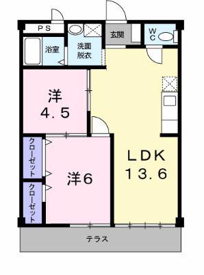 シティハイツ日野陵(2LDK/1階)の間取り写真