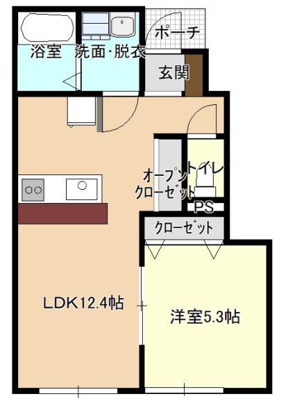 LIVRE AOI 上小松(1LDK/1階)の間取り写真