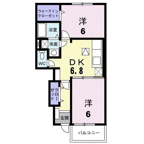 シャトーフレイズA(2DK/1階)の間取り写真
