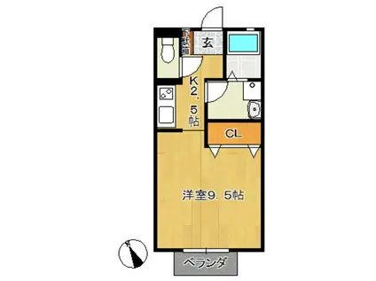 モントレ(1K/1階)の間取り写真