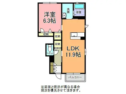 プランドール B(1LDK/1階)の間取り写真