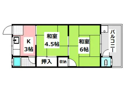 川西ハイツ(2K/1階)の間取り写真