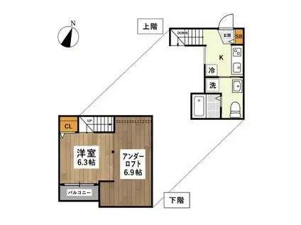 パピーズ迎町(1K/2階)の間取り写真