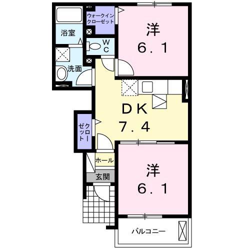 レディアンW(2DK/1階)の間取り写真