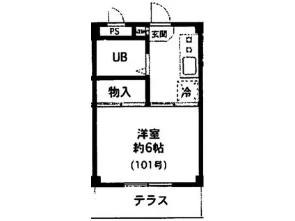 スカイハイツ-飛田給1丁目-(1K/1階)の間取り写真