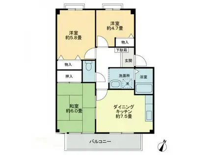 フォブール竹峰A棟(3DK/2階)の間取り写真