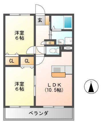 ローレル ハイツ(2LDK/1階)の間取り写真
