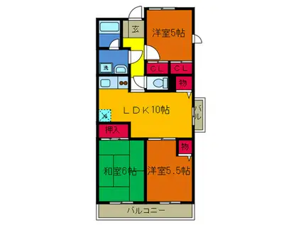 エアーフロントマンション(3LDK/3階)の間取り写真