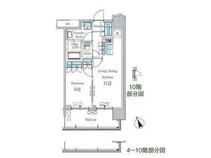 パークアクシス浅草・田原町(1LDK/9階)の間取り写真
