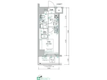 ヴァローレ松戸フィーロ(1K/7階)の間取り写真