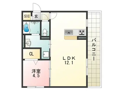 ヴィレッタ勝山南(1LDK/1階)の間取り写真