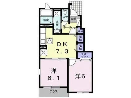 メゾンドソレイユ壱番館(2DK/1階)の間取り写真
