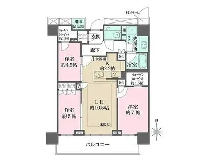 ザ・パークハウス晴海タワーズ TR(3LDK/36階)の間取り写真