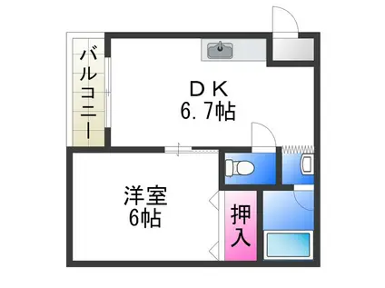 グランデ堺東(1DK/4階)の間取り写真