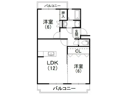 初生パークハイツ(2LDK/1階)の間取り写真