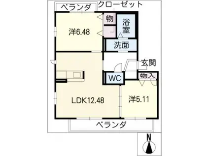 ボヌール大道下(2LDK/2階)の間取り写真