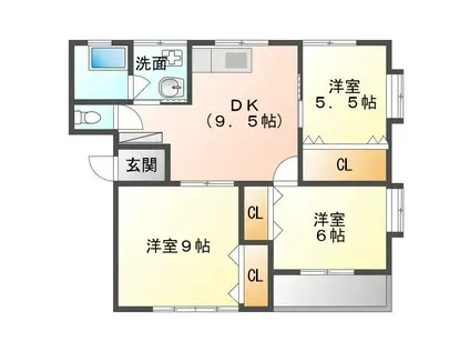 チェリーヒルズB(3DK/2階)の間取り写真