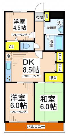 クレール給田(3DK/1階)の間取り写真