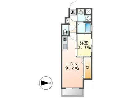 ラクラーレ上前津(1LDK/7階)の間取り写真