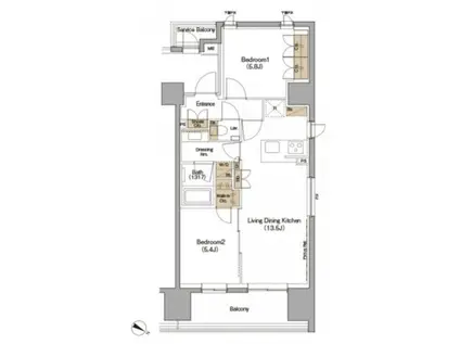 ザ・パークハビオ目黒(2LDK/3階)の間取り写真