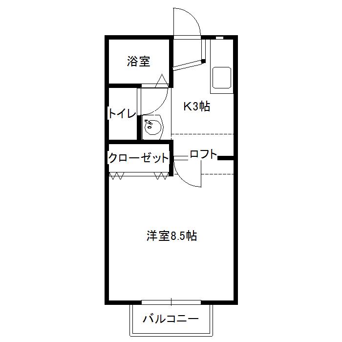スカイタウン東照宮(1K/2階)の間取り写真