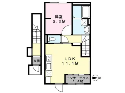 大阪府松原市丹南アパート(1LDK/2階)の間取り写真