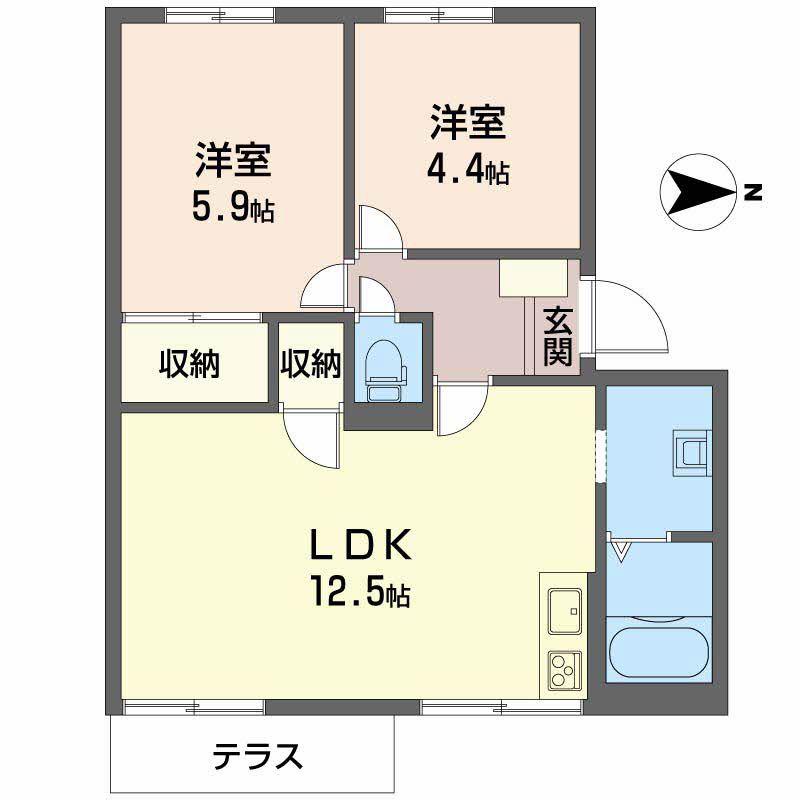 グリーンハイツ箕山(2LDK/1階)の間取り写真