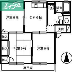 ウエストアベニュー A棟(3DK/1階)の間取り写真