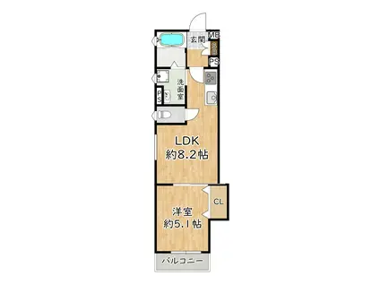 ラモーナ佃II(1LDK/2階)の間取り写真