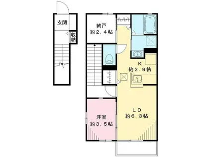 ラ・フォンテーヌ(1SLDK/2階)の間取り写真