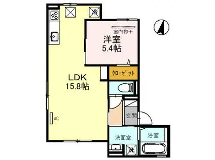 ラシュレ二ノ坪(1LDK/1階)の間取り写真