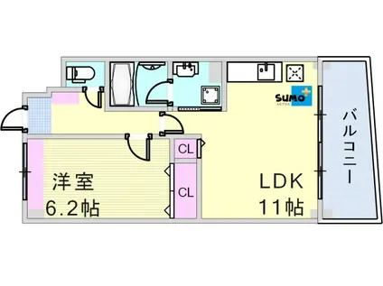 ボヌール有瀬(1LDK/3階)の間取り写真