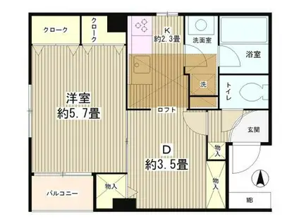 四ツ谷ハウス(1DK/3階)の間取り写真