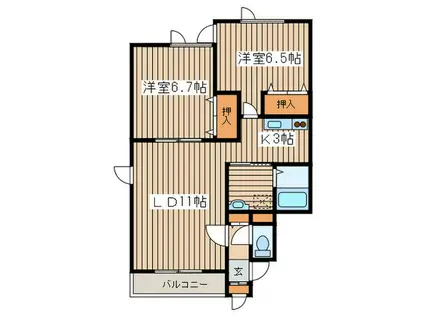 メゾンドSAYAKA(2LDK/2階)の間取り写真