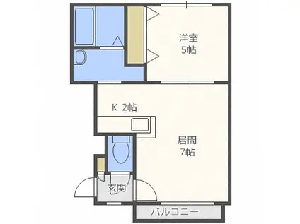地下鉄東西線 南郷７丁目駅 徒歩5分 4階建 築22年(1LDK/2階)の間取り写真