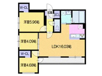 ラ・シュエット札幌駅(3LDK/4階)の間取り写真