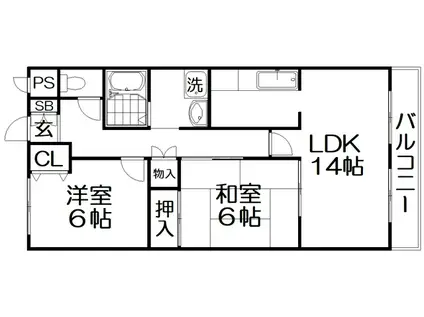 フェリース樟葉(2LDK/3階)の間取り写真