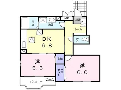 プラシードA(2DK/1階)の間取り写真