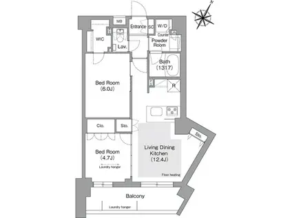 コンフォリア・リヴ文京護国寺(2LDK/B1階)の間取り写真