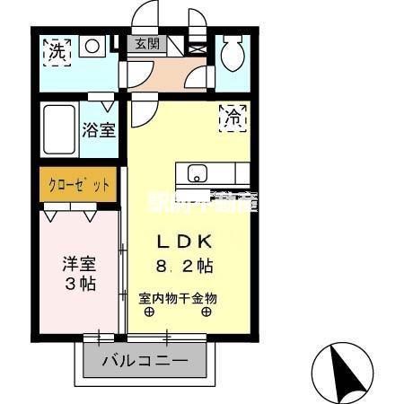 セジュール・ペルル(1LDK/2階)の間取り写真