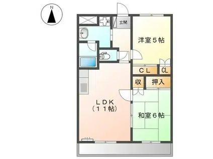 ビアン・エスポアII(2LDK/2階)の間取り写真