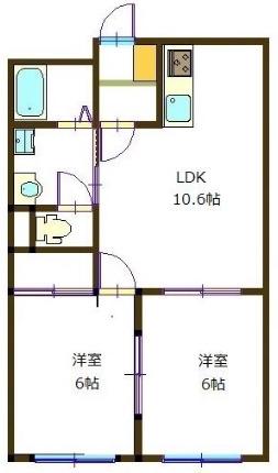 クレセント道三(2LDK/3階)の間取り写真