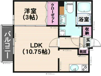 ロワ・ドミールⅡ(1LDK/1階)の間取り写真